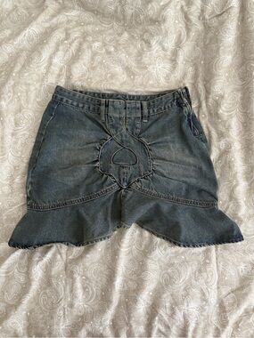 The Kript Dark Blue Denim Mini Skirt with Ruffle Hem